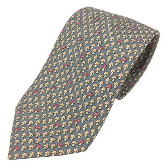 Hermes HERMES tie mushroom pattern silk grey men's